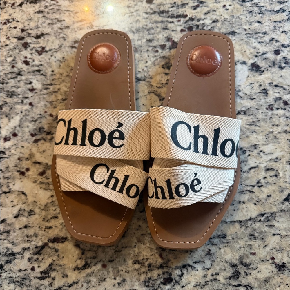 Chloé Woody Beige and Brown Sandals